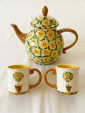 Vintage 90s Waterfield Studio Teapot Mug Set Tea Set Handmade Granny Cottagecore